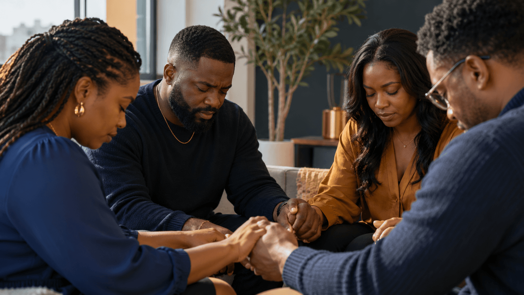 A church community joined together in prayer